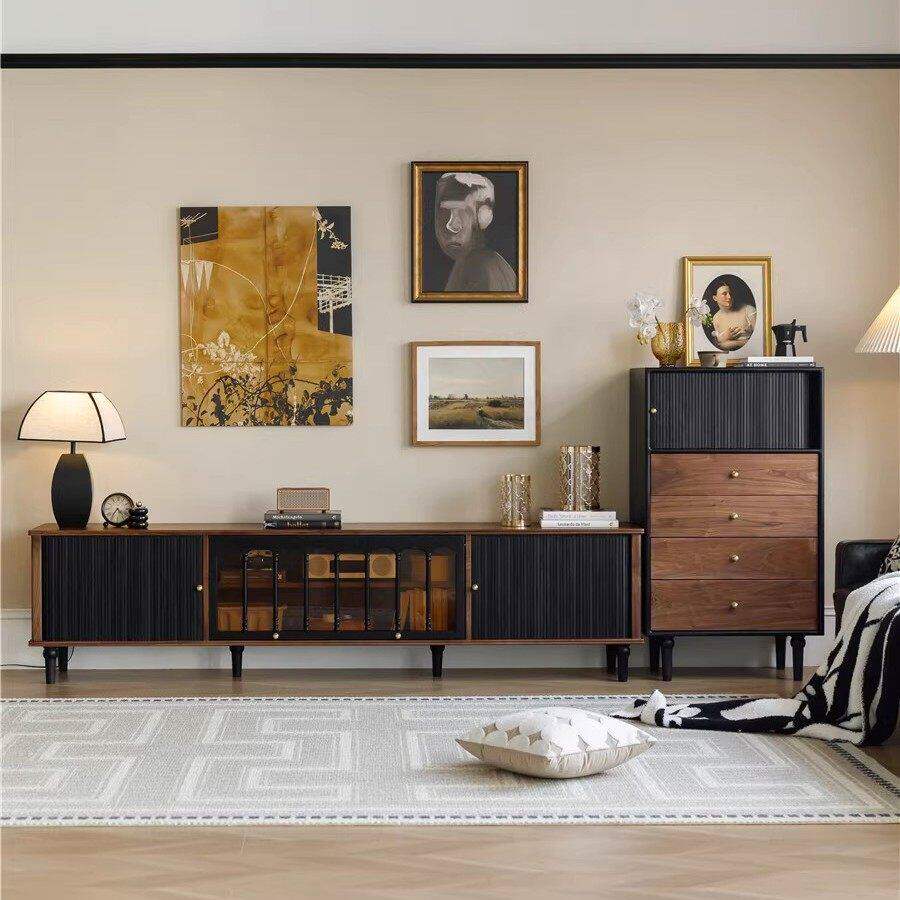 北欧实木电视柜边柜客厅斗柜组合装简约现代中古风轻奢收纳储物柜