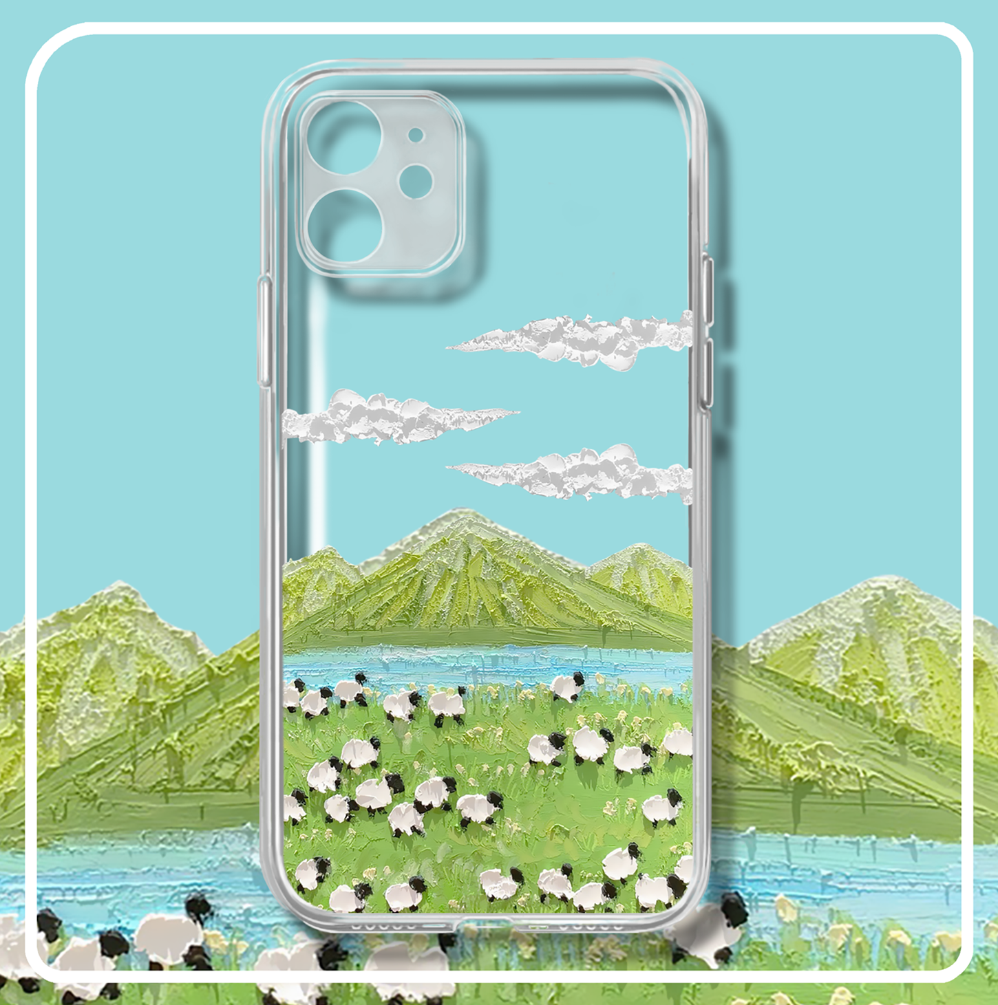 油画羊群透明/液态硅胶手机壳