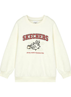 Skechers斯凯奇男女童春秋圆领印花宽松休闲套头针织卫衣L124K046