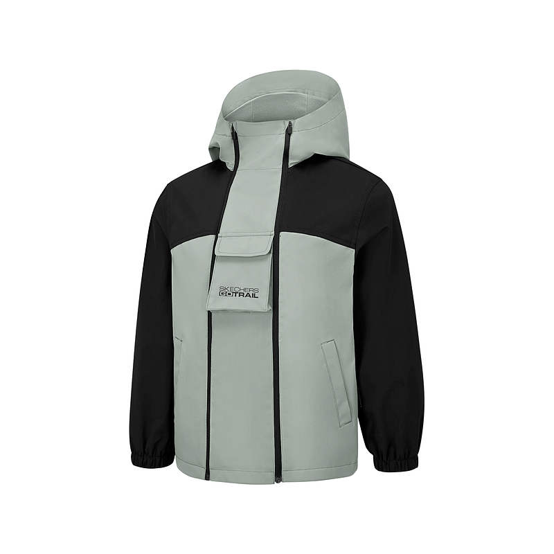 Skechers斯凯奇男童秋冬季防风防泼水连帽梭织冲锋衣外套P425B044