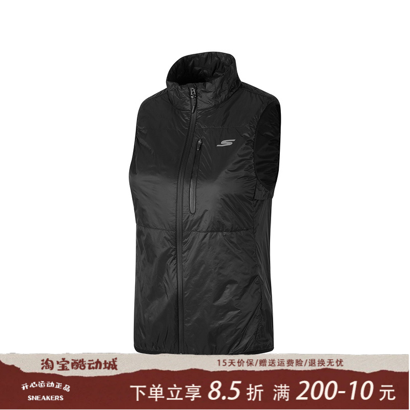 Skechers斯凯奇女士秋冬纯色百搭保暖背心梭织涧棉马甲P324W080