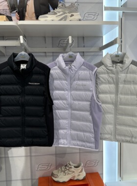 Skechers斯凯奇冬季男女童保暖时尚立领舒适羽绒背心马甲P425K044