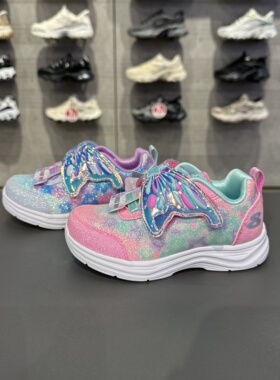 Skechers斯凯奇女童蝴蝶轻便舒适魔术贴闪灯休闲鞋303260N