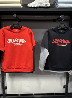 Skechers斯凯奇马年新款秋冬男童百搭保暖拼接袖针织卫衣L126B037