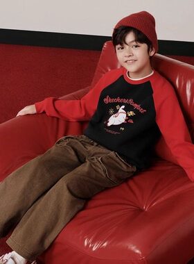 Skechers斯凯奇马年新年限定儿童秋冬时尚红色插肩袖卫衣L126K007