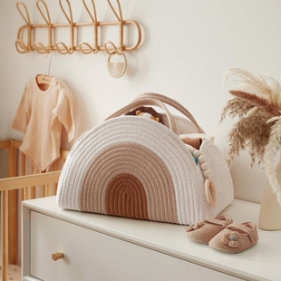 ins北欧编织婴儿尿布篮手提袋妈咪包棉绳编织手提包编织篮收纳筐