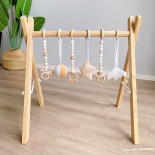 ins北欧木质健身器摆件新生儿宝宝婴儿健身架儿童玩具铃铛挂件