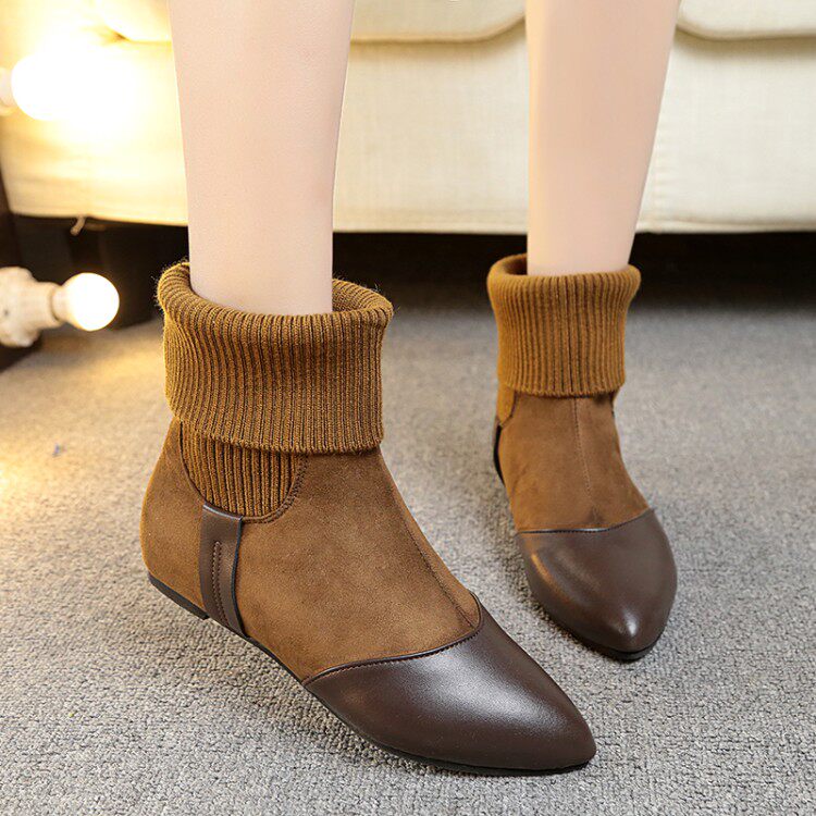 袜靴女2018秋冬季新款加绒保暖英伦风马丁靴复古尖头平底短靴欧美|msdalam kategori Kasut wanita, but - dari Buy2taobao.com untuk memberikan perkhidmatan ejen Taobao profesional membeli