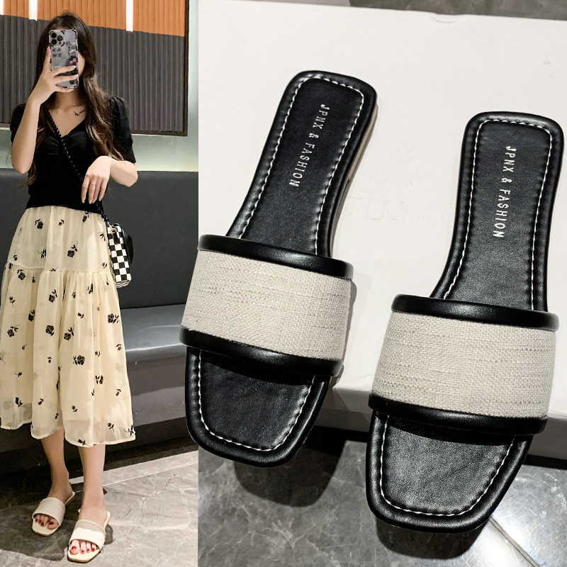 小香风平底拖鞋女夏季外穿2025新款时尚法式小凉拖软底沙滩一字拖,女鞋,一字拖,淘宝优惠券,粉丝福利购,淘宝优惠卷