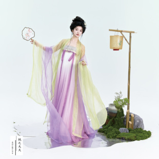 桃之夭夭紫陌 紫色绿色齐胸襦裙绿色大袖衫唐制汉服一片式褶裙