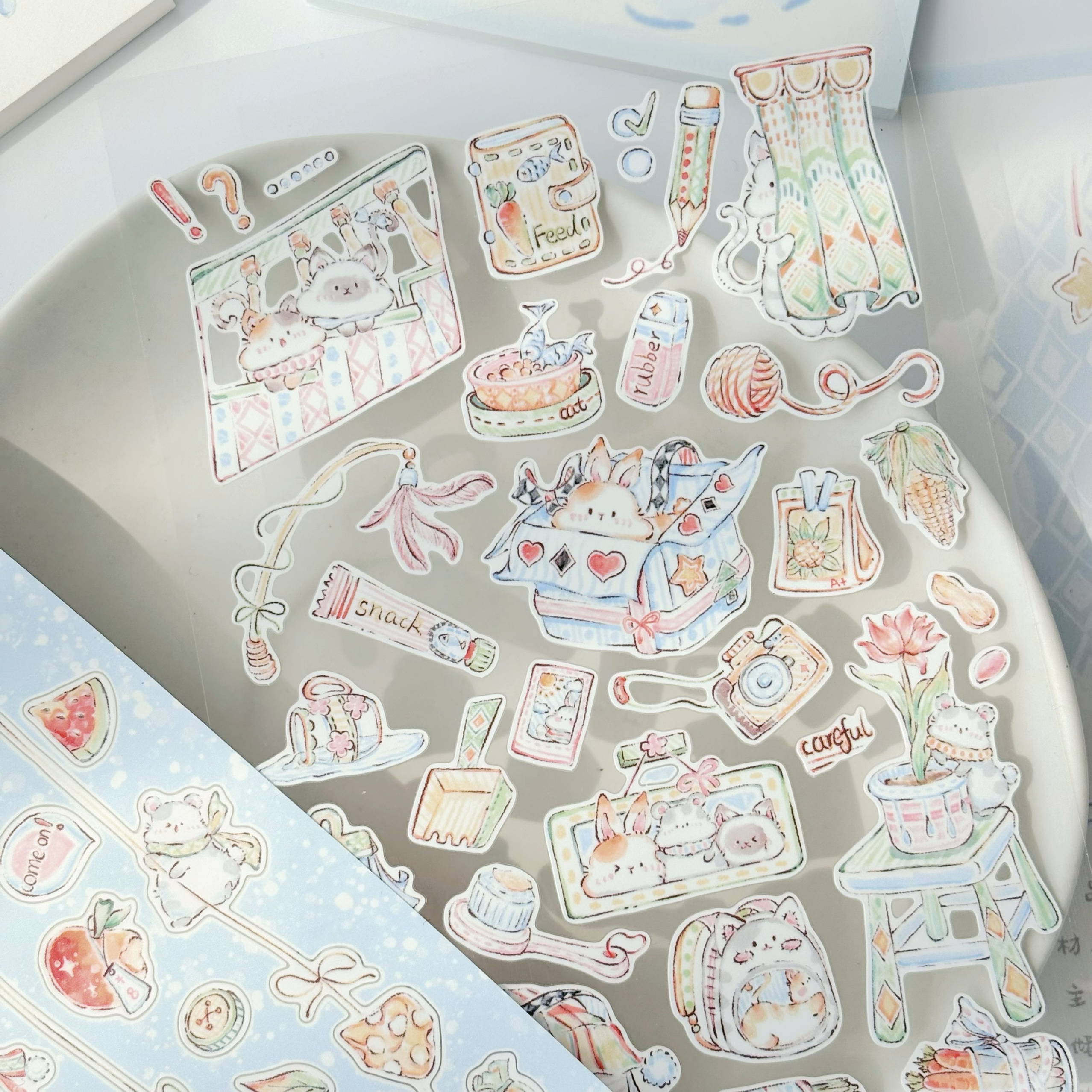花夭studio 躲猫猫 偷偷盯 爬高高兔子仓鼠猫咪原创手绘贴纸vol.4