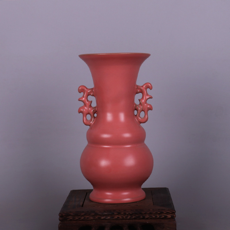 宋汝窑粉红釉花瓶仿古瓷器收藏老物小摆件玩董景德镇书房软装饰品