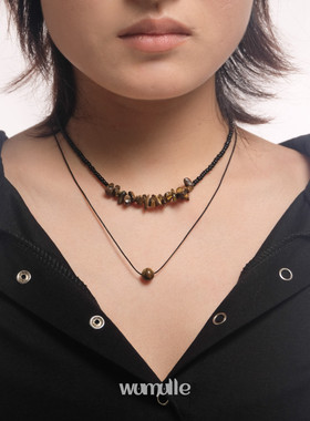 wumulle 天然虎眼石复古不规则项链 简约百搭串珠男女双层可拆~