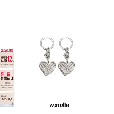 爱心翅膀桃心耳环复古做旧