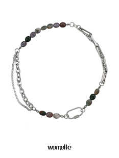 中性钛钢不锈钢项链复古深草绿配色B02 细节男女 wumulle 拼接中式