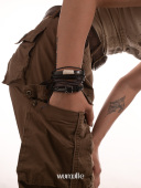 wumulle 简约棕荼蘼三条可拆C3 复古编织吉他牛皮手链合金三层套装