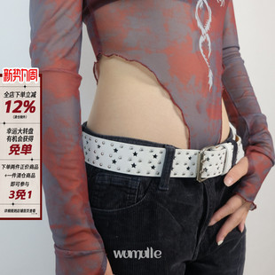 男女 无性别朋克原宿摇滚铆钉双排腰带 wumulle 霹雳星星镂空皮带