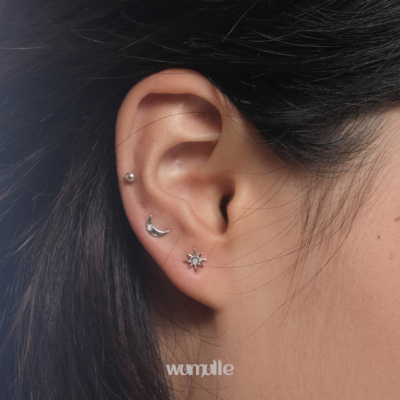 wumulle星月纯银耳钉925精致耳饰