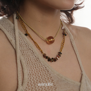 wumulle 秋日感项链男女人造水晶碎石B40 棕黄系废墟双层复古棕色