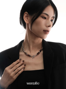 冷淡星星女B04 自制暖冬浅咖低调 wumulle 原创质感玛瑙钛钢项链