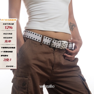 wumulle 朋克风圆铆钉皮带白色休闲百搭腰带小众酷酷的男女款