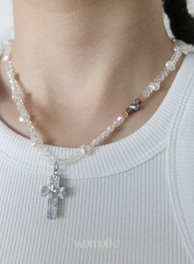 原创甜咸兼并闪闪锆石洁白项链