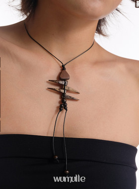 wumulle自制木质鱼骨吊坠项链