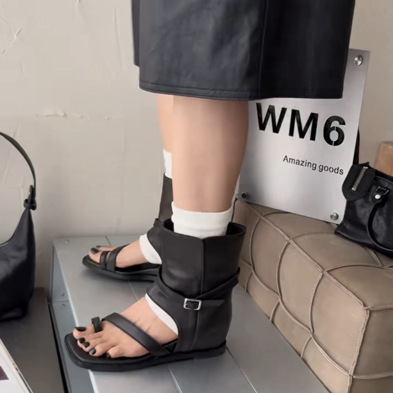 欧洲站WM6欧货真皮女鞋2026春夏新露脚趾内增高凉鞋短筒罗马凉鞋