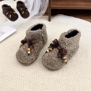 棕色毛毛二棉靴婴童小童女宝宝公主加厚加绒软底学步周岁1一3岁半