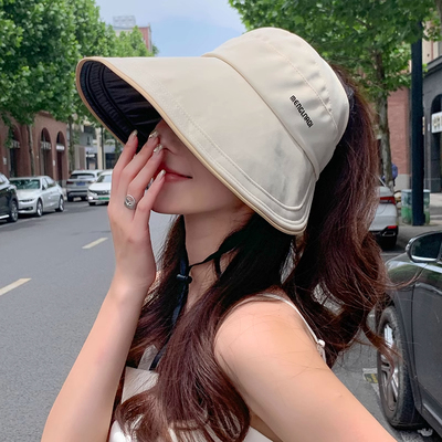 2025新款扎马尾空顶防晒帽子女夏季太阳帽骑车遮阳渔夫帽