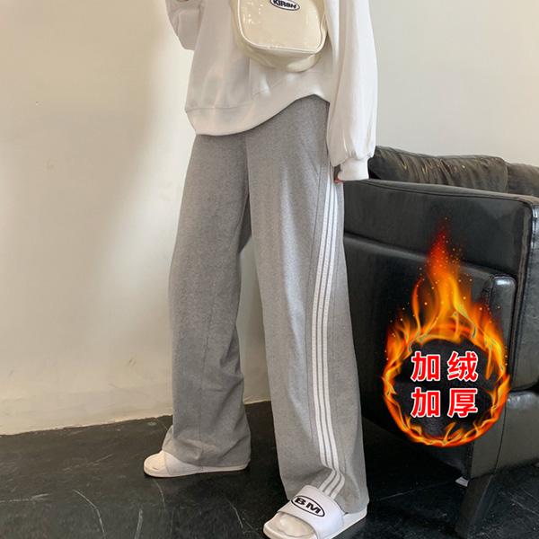 Non real shot polyester fish scale has come out with plush sports wide leg casual pants women's large size