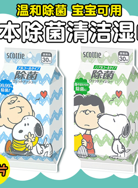 日本进口scottie温和除菌非酒精手口餐具消毒免洗湿巾母婴用30抽