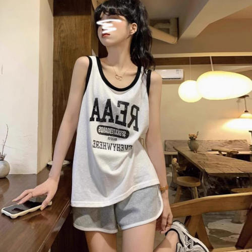 韩版ins背心睡衣女夏天短裤纯棉可外穿网红风大码宽松家居服套装