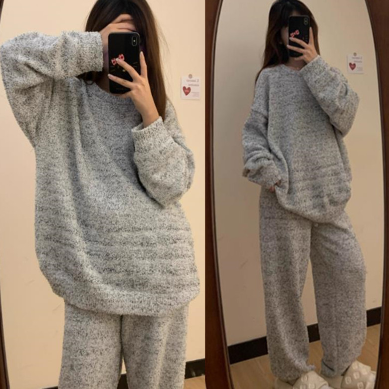 韩版新款雪花秋冬季珊瑚绒睡衣女加厚保暖网红风高级感家居服套装