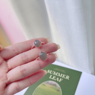 和田玉烟紫戒指冰底蛋面帝王紫玉石活口可调节纯银戒圈简约设计感