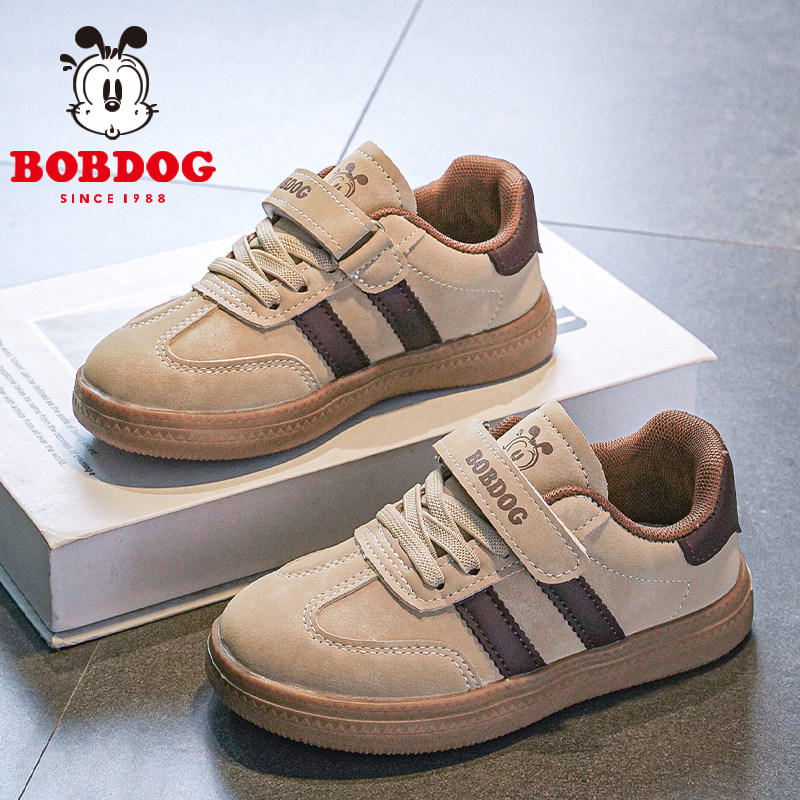巴布豆正品男童鞋秋冬季新款皮面德训鞋小女孩百搭儿童鞋子运动鞋