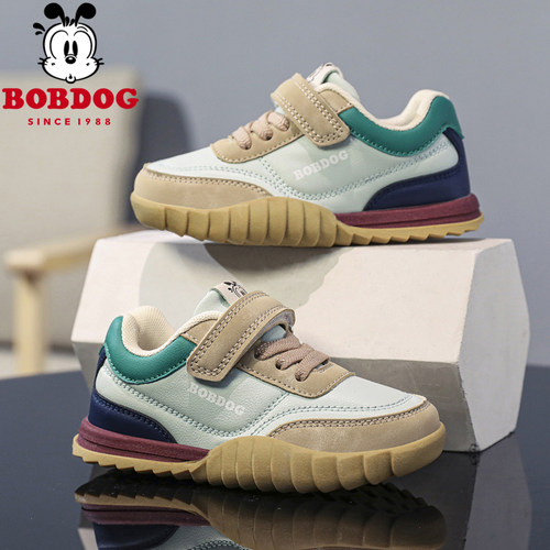 巴布豆正品男童鞋秋冬季新款加绒二棉鞋女孩皮面百搭休闲儿童鞋子