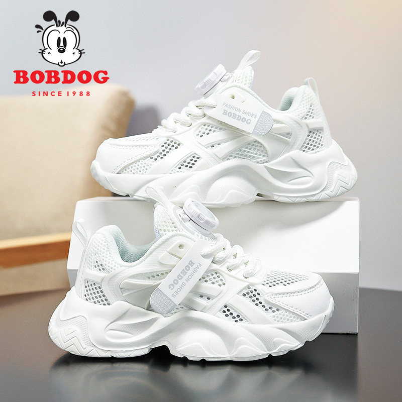 巴布豆男童鞋夏季新款小白鞋女孩轻便单网儿童鞋子透气网面运动鞋