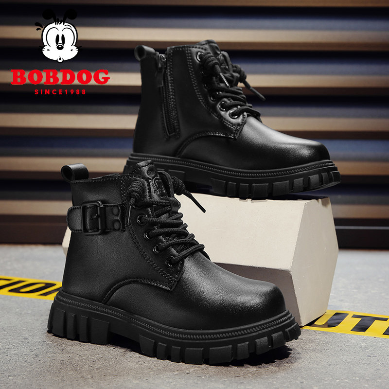 巴布豆儿童马丁靴冬季新款男童加绒保暖二棉鞋小女孩靴子儿童鞋子