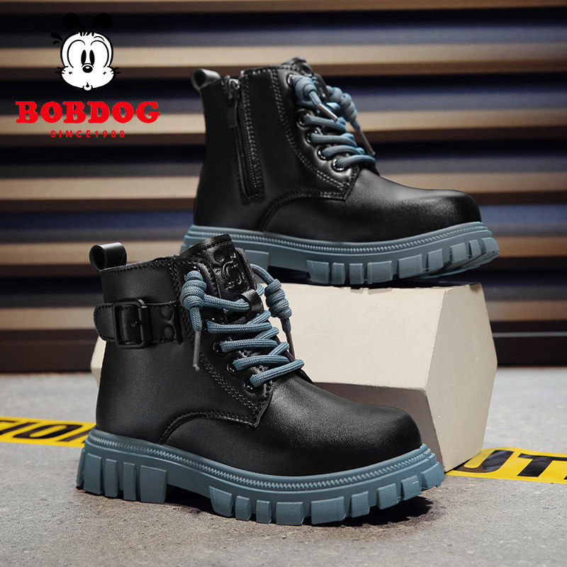 巴布豆儿童马丁靴冬季新款男童加绒保暖二棉鞋小女孩靴子儿童鞋子