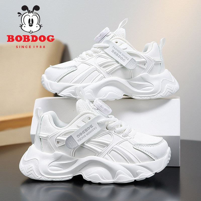 巴布豆男童鞋冬季新款二棉小白鞋保暖鞋子女孩加绒轻便儿童运动鞋