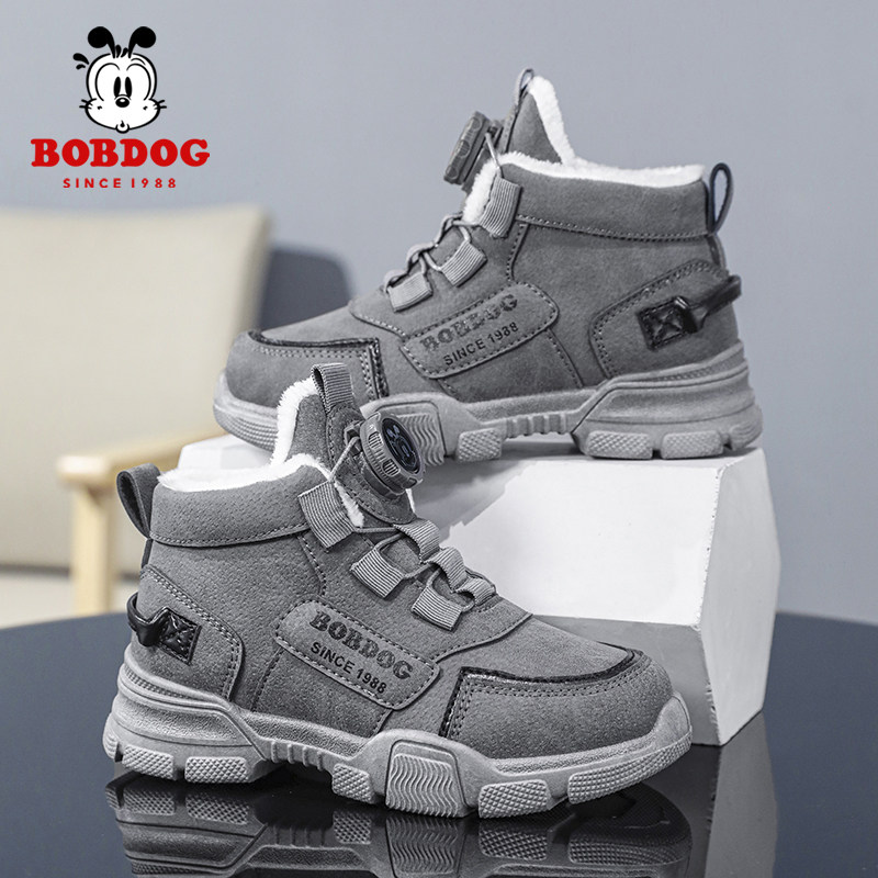 巴布豆男童雪地靴冬季新款加绒保暖大棉鞋女孩户外马丁靴儿童鞋子