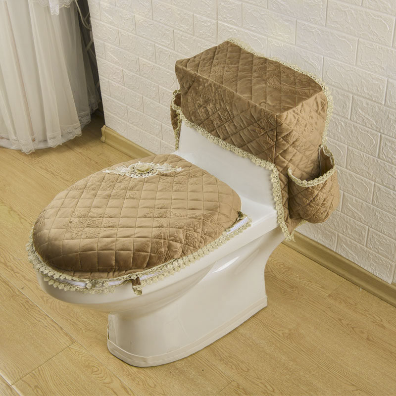 新品现代马桶套布艺蕾丝三件套创意通用马桶座圈绗缝厚坐便垫包邮