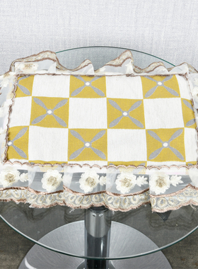 定制机顶盒多用蕾丝盖巾路由器美观紫色防尘罩机顶盒方形粉色盖布