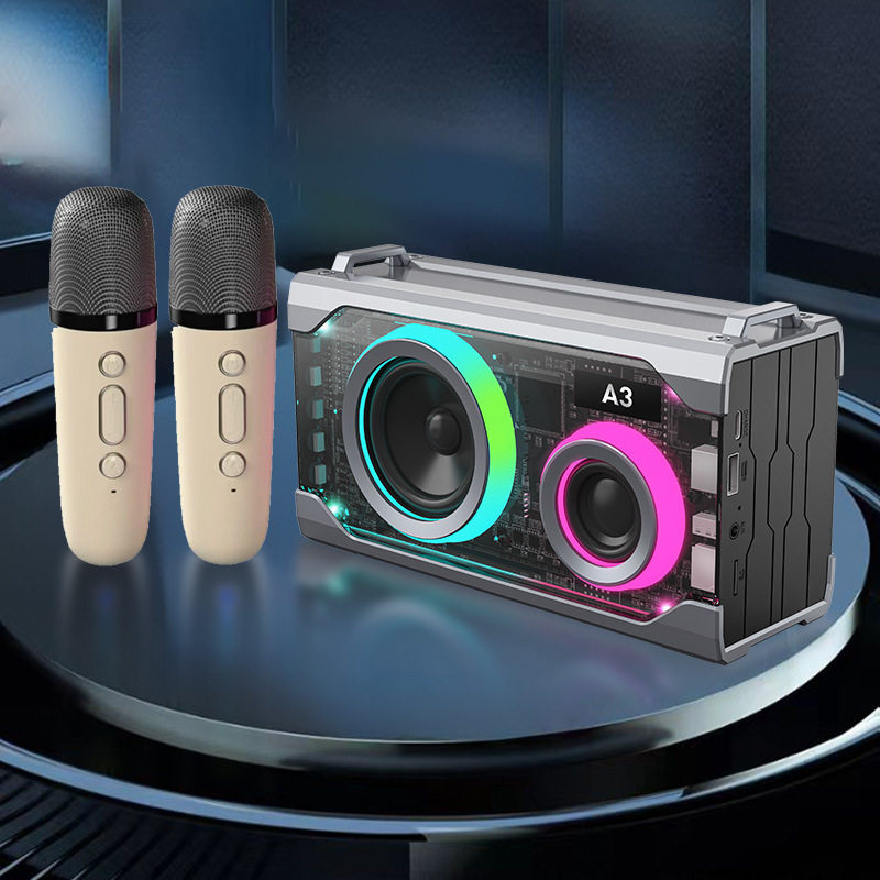 德国柏林之声RGB炫彩音箱带话筒K歌蓝牙音响透明双喇叭20W大功率