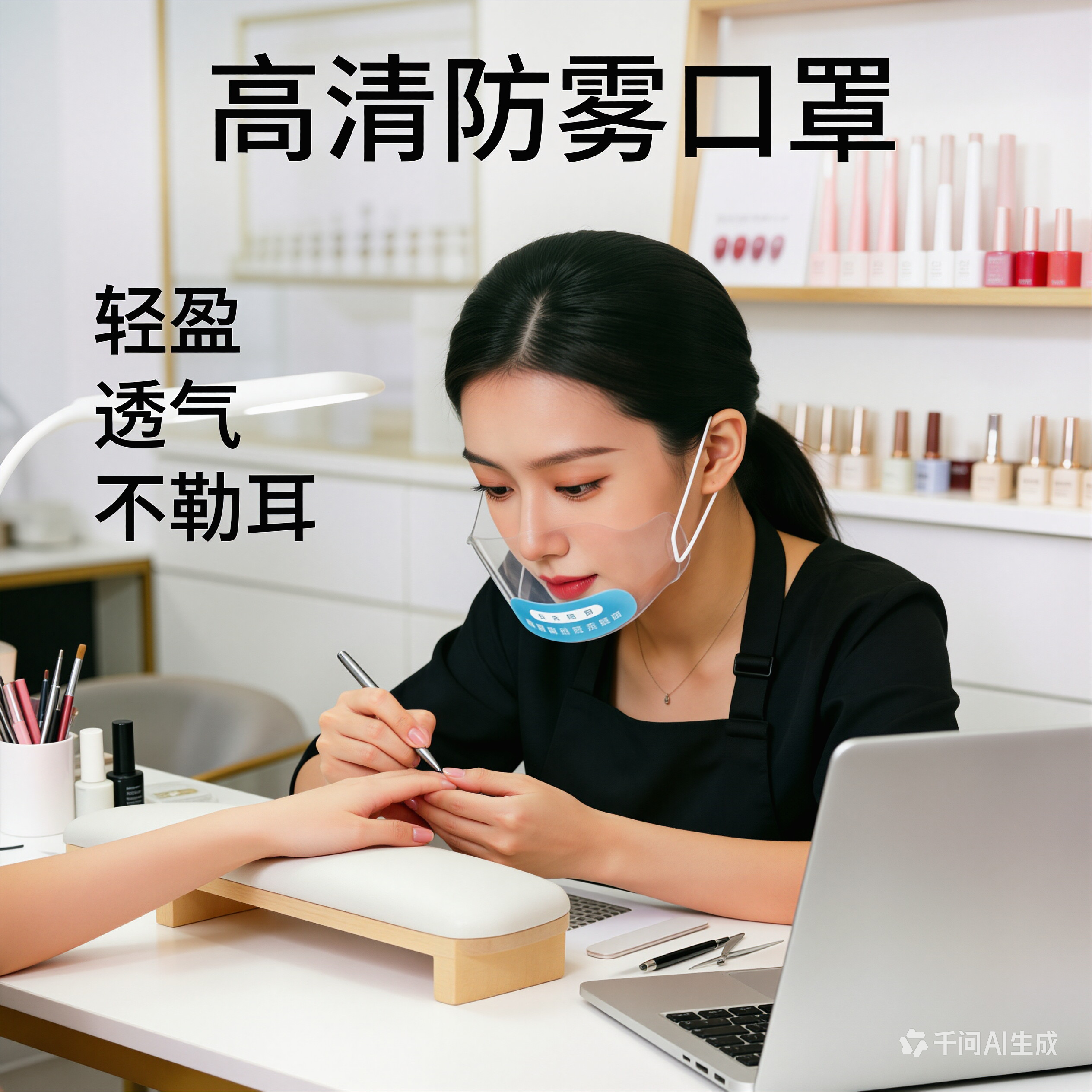 微笑透明防雾口罩售楼处前台客房保洁美发足浴网吧网咖服务员