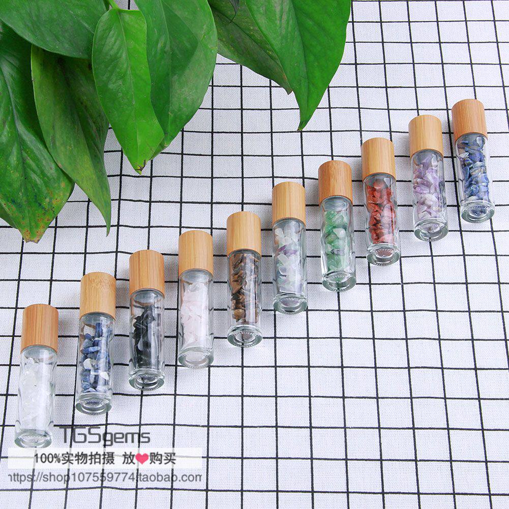 10ML 대나무 뚜껑 롤링 볼 유리 병 천연 옥 롤링 볼 자갈 에센셜 오일 병 준 보석 향수 병