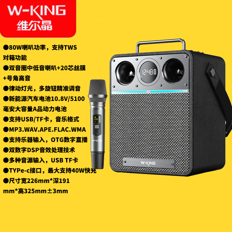 维尔晶T6S乐器户外音响广场舞大功率便携式蓝牙音箱家用K歌重低音