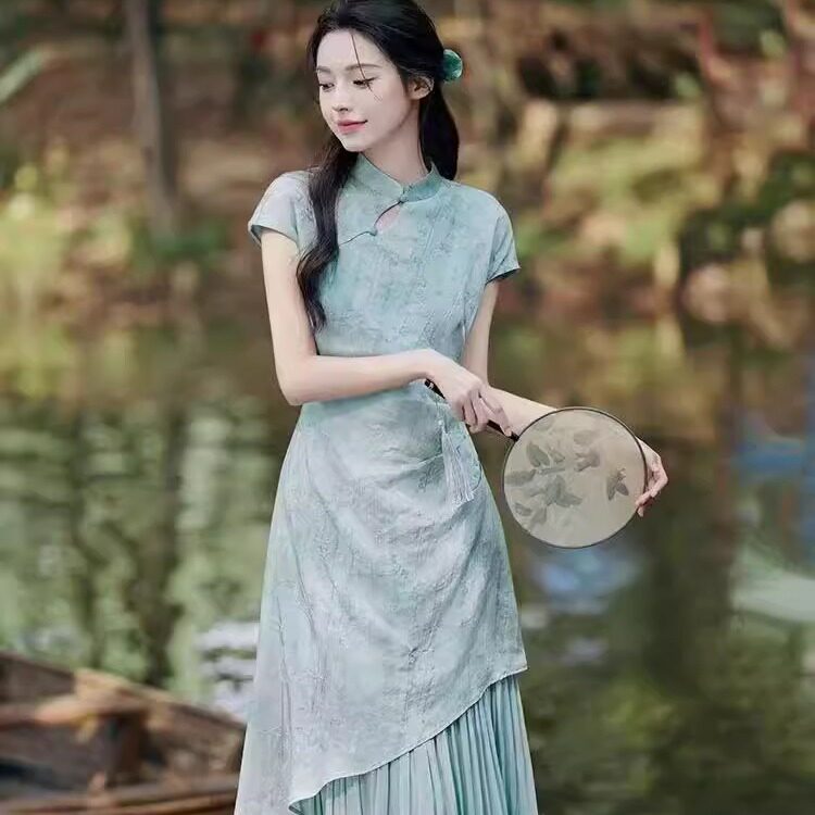 中式改良旗袍连衣裙年轻少女长裙