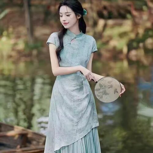 中式改良旗袍连衣裙年轻少女长裙